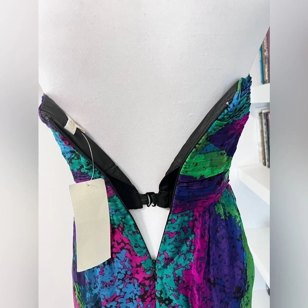 Shoshanna jewel tone strapless Mini dress silk fit and flare sz 0 cocktail party - Picture 6 of 15